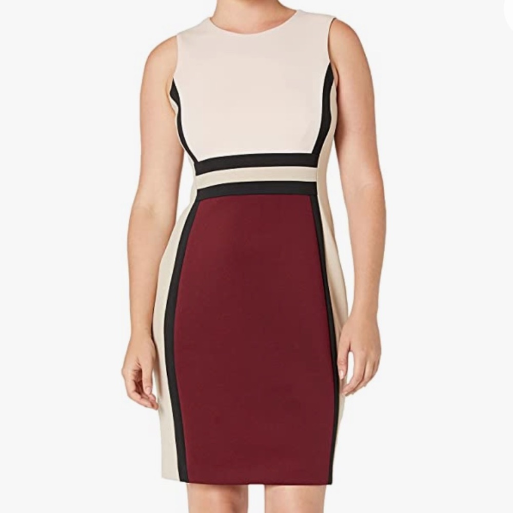 Calvin Klein Block Dress Red/Tan/White Size 2 NWOT